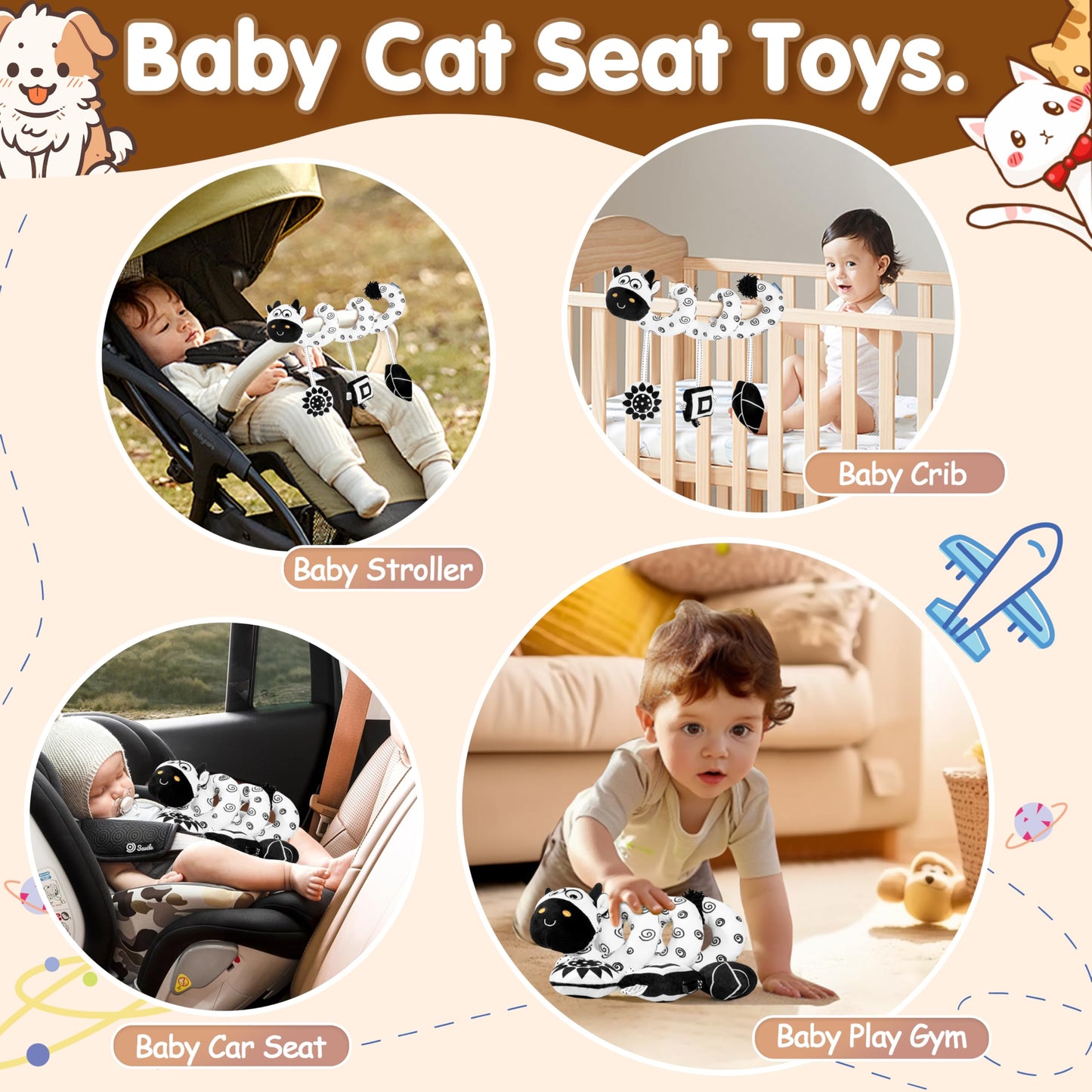 Tsyan Car Seat Toys For Babies 0-6 Months,Hanging Rattle Toys For Crib Mobile, Baby Spiral Hanging Stroller Black And White High