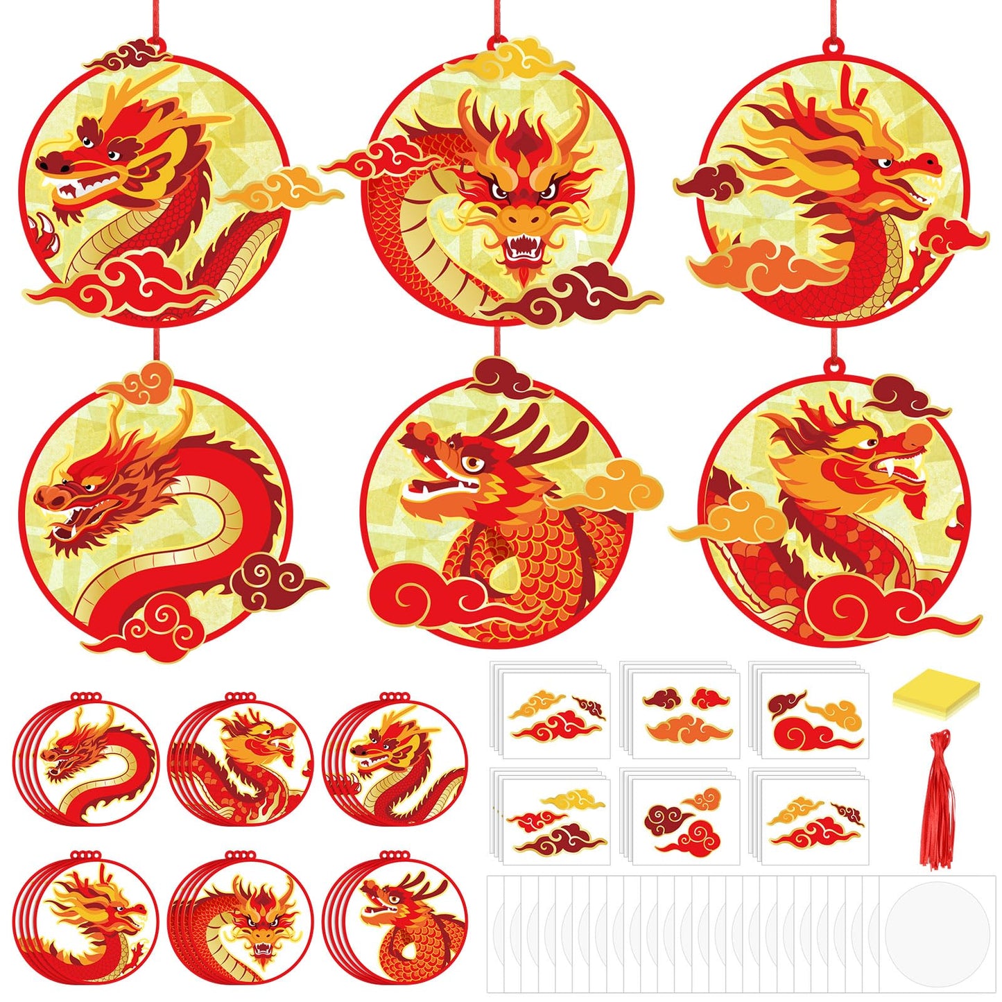 Epakh 24 Sets Chinese New Year Craft 2026 DIY Chinese Tissue Paper Crafts Kit Make Your Own Hanging Ornament with Clouds Sticker