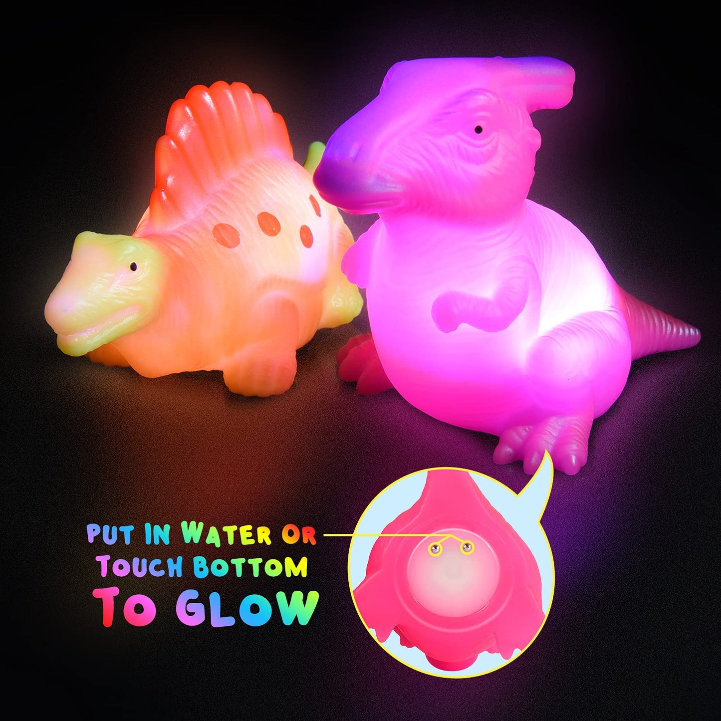 Baby Bath Toys For Toddlers 1-5, 6 Packs Light Up Floating Dinosaur Toys For Kids 1-5 Year Olds Boys Girls Easter Basket Birthday For Babies Age 1-5 Sensory Toys Preschool Bathtub Pool Shower Games