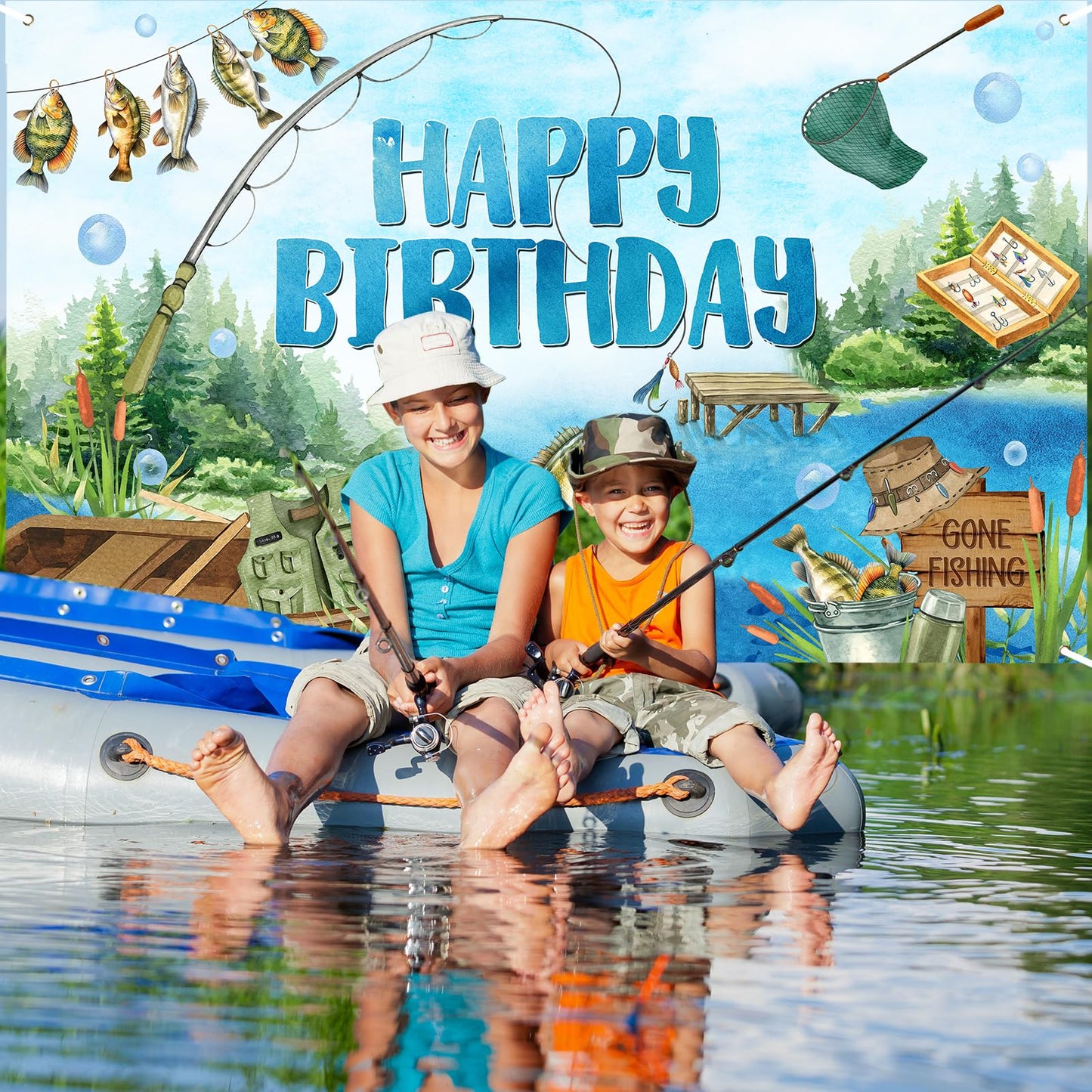 Avezano Gone Fishing Banner Gone Fishing Happy Birthday Backdrop Fishing Theme Background for Kids Men Birthday Party Kids Fishi