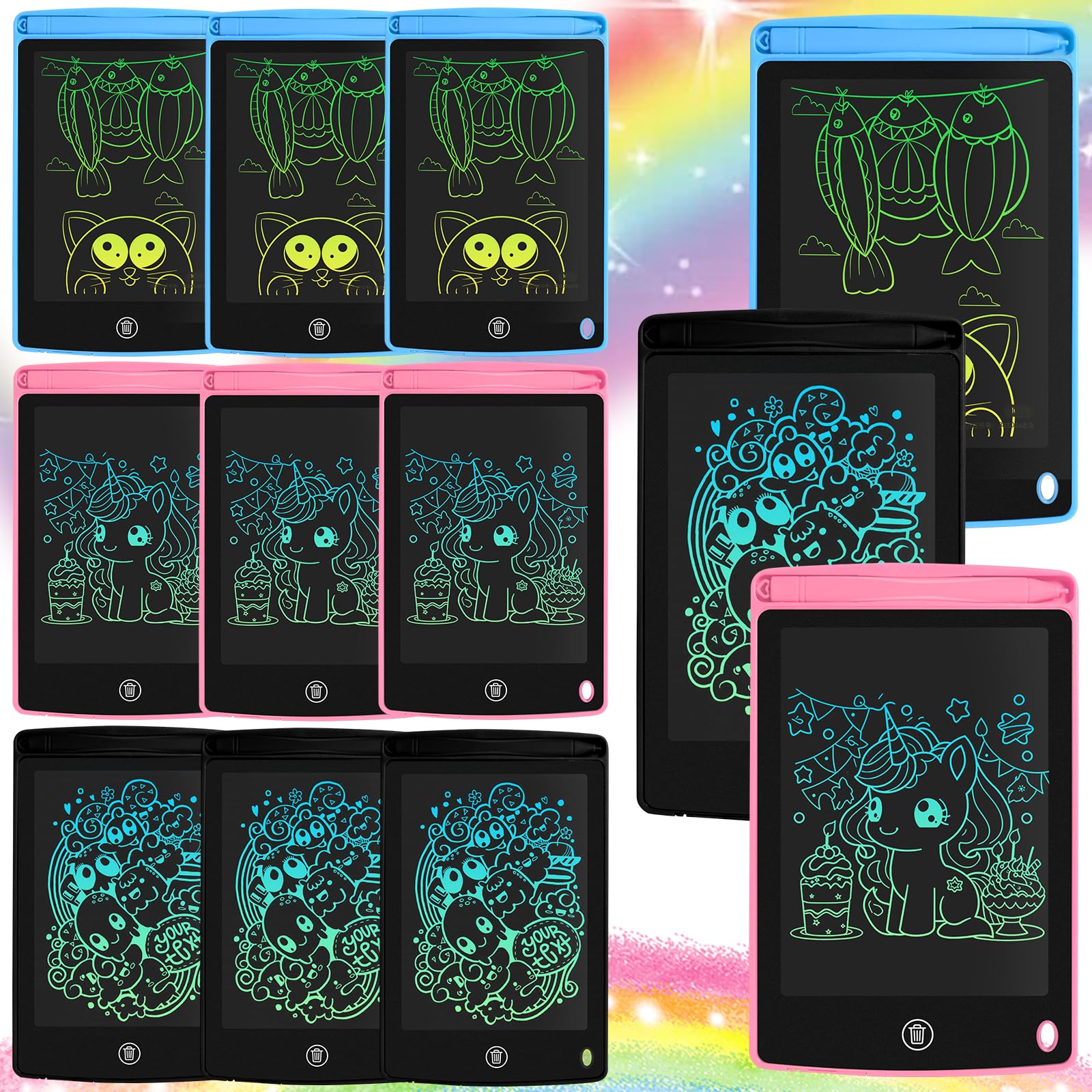 12 Pack LCD Writing Tablet for Kids 6.5 inch, Colorful Drawing Board with One-Click Erase, Lock, and Stylus, No Blue-ray Screen,