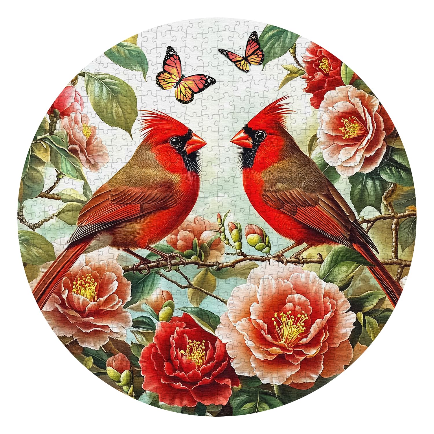 PPuzzling Vintage Floral Bird Puzzle, 1000 Pieces, Round, High Skill Level, Adults