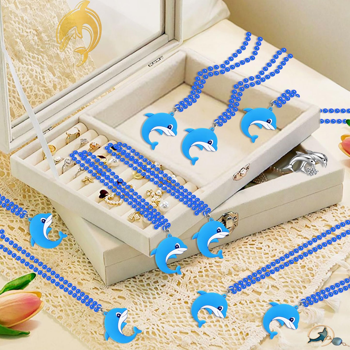 KeeStar 24 Pack Dolphin Necklace Party Favors for Sea World Themed Baby Shower, Birthday Party Goodie Bag Fillers,School Carniva