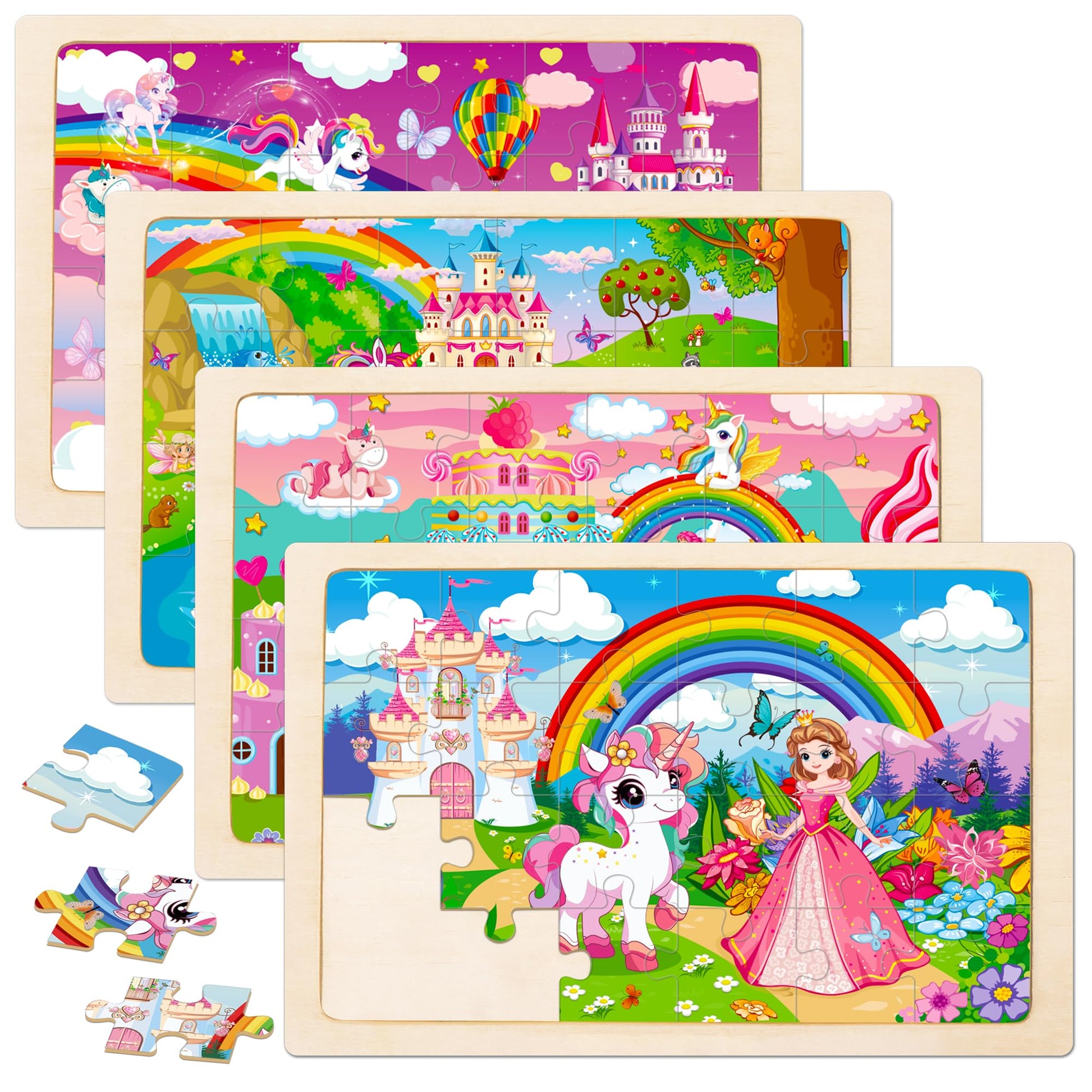 Puzzles for Kids Ages 4-6 Unicorn Princess Wooden Jigsaw Puzzles 4 Packs Puzzles for Kids Ages 3-5 24 Pcs Educational Preschool Toddler Puzzle Unicorn Toys Gifts for 3 4 5 6 Years Old Girls Boys