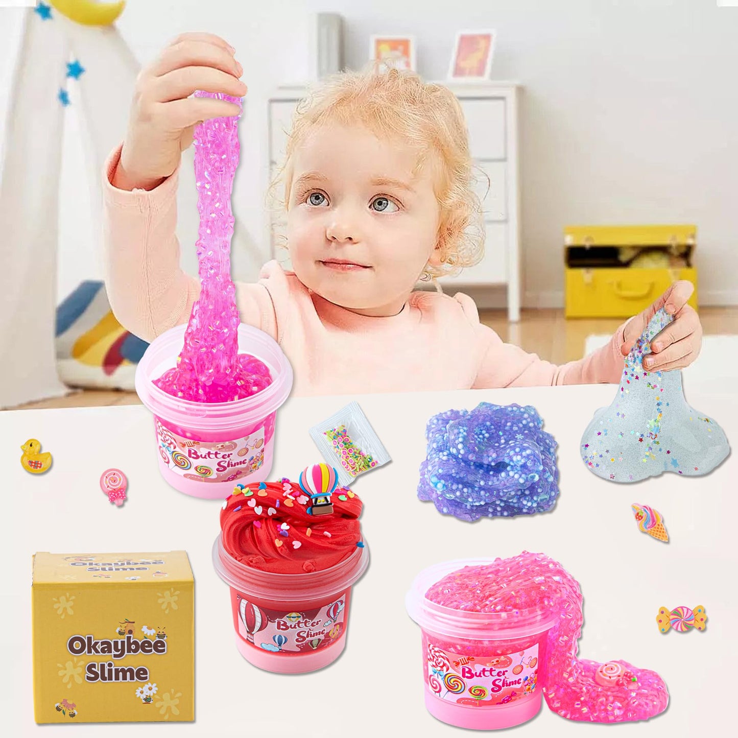 Pink Clear Bingsu Slime, Non-Sticky Glimmer Crunchy Slime, Slime Party Favors For Girls And Boys Ages 8-12, Slime Sensory Toys,