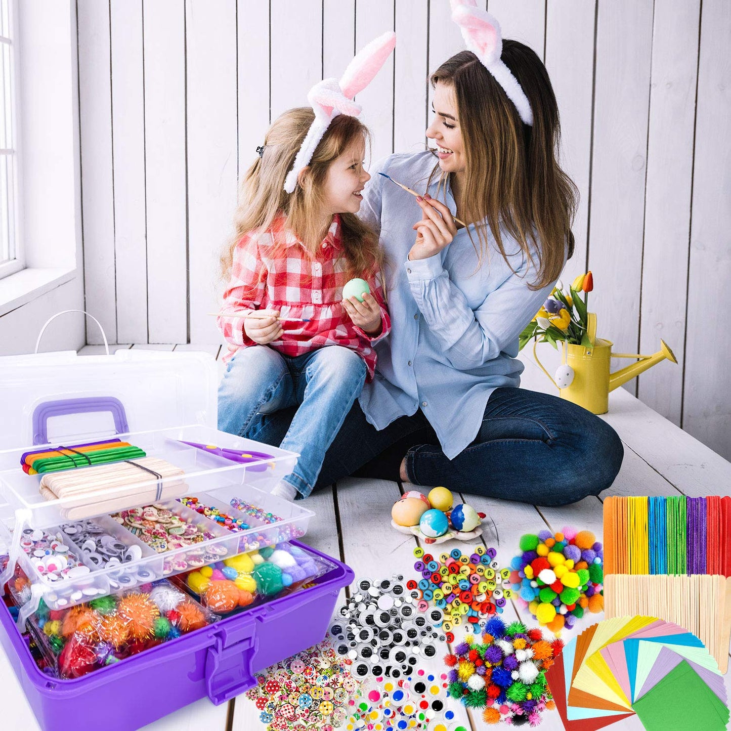 1405 Pcs Art and Craft Supplies for Kids, Toddler DIY Craft Art Supply Set Included Pipe Cleaners, Pom Poms, Feather, Folding St