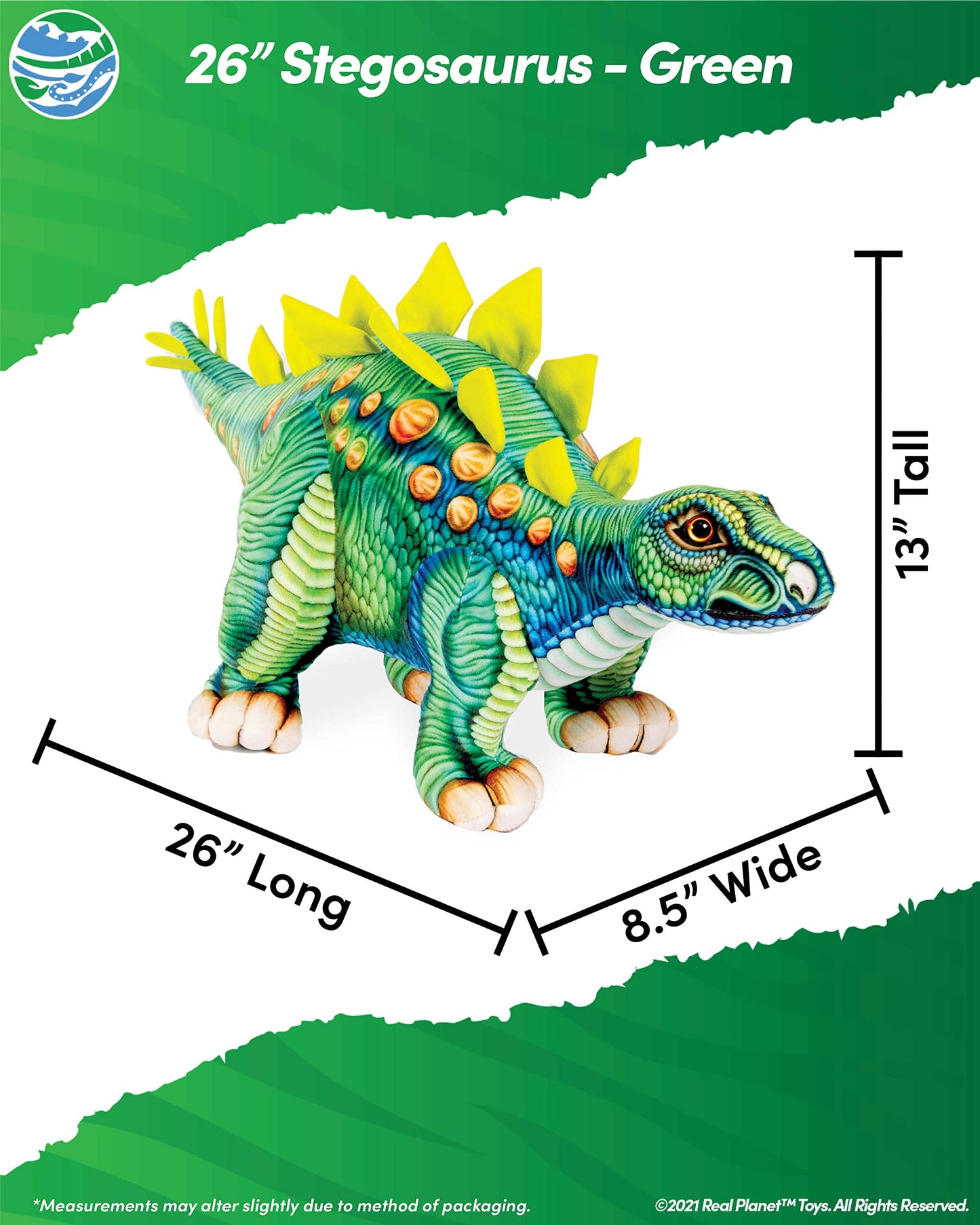 Real Planet 15' Cute Dinosaur Plush - Dino Stuffed Animal, Little Boy Dinosaur Toy, Baby Stuffed Dinosaur, Kids Stuffed Animal, (Green Stegosaurus, 15') (26' Long) (26' Long)