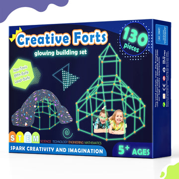 Tiny Land Glow Fort Building Kit For Kids Creative Fort Indoor & Outdoor Construction Toys With 86 Rods And 44 Balls For 5-10 Year Old Boys & Girls Stem Building Toy Gifts With Storage Bag