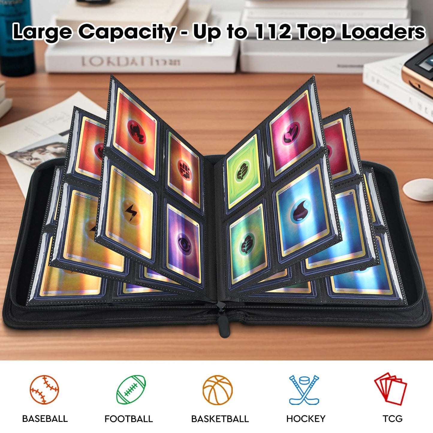 Old Canal Top Loader Binder  4 Pockets Card Binder Holds 112 Top Loaders  enhanced Trading Card Collection Holder  Top Loader Storage Album for TCG  Sports Cards  Black (FOR TOP LOADERS ONLY)
