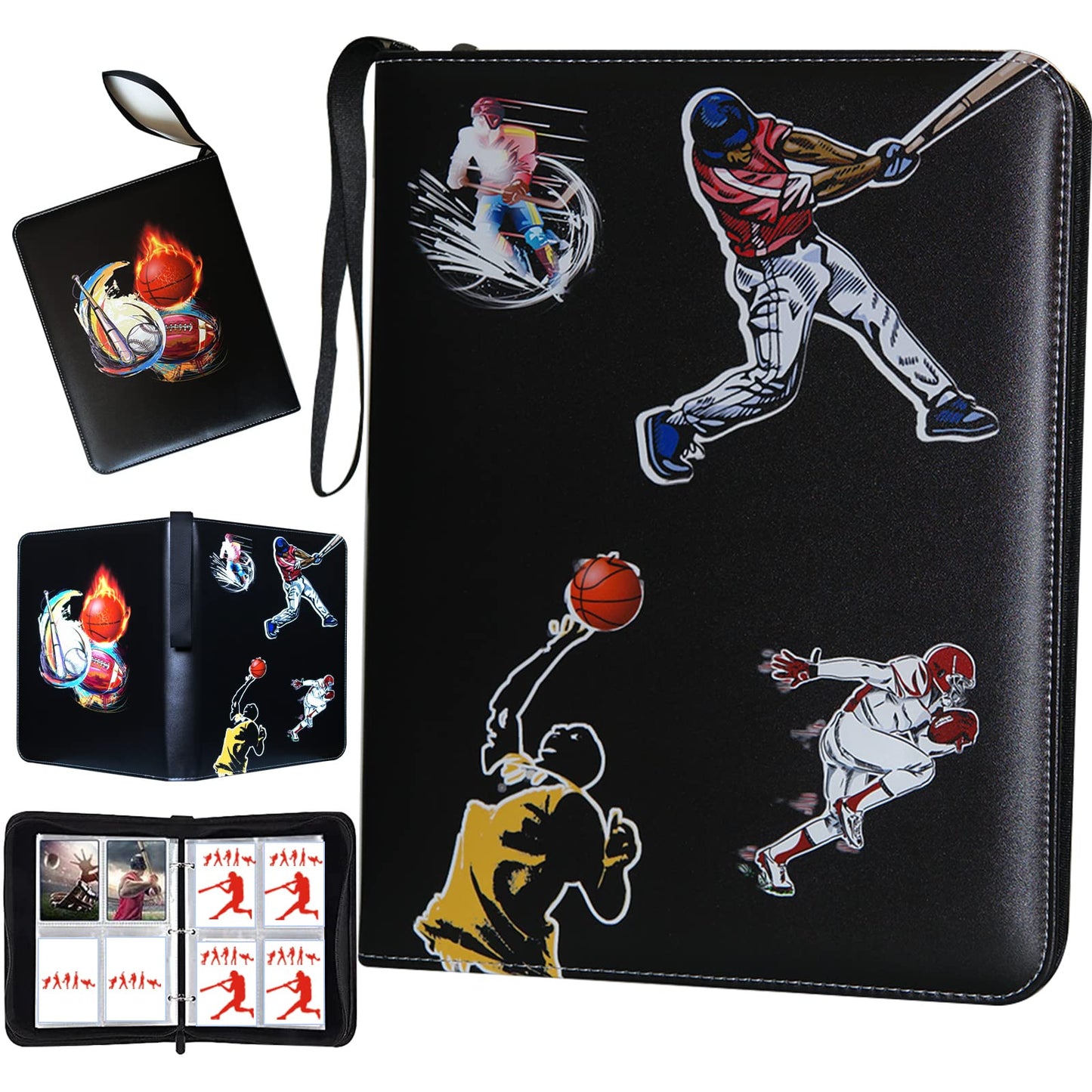 Coyoro Large-Capacity Sports Card Binder With 4 Pockets And 50 Sleeves Fits 400 Cards, Perfect For Baseball, Football, Basketbal