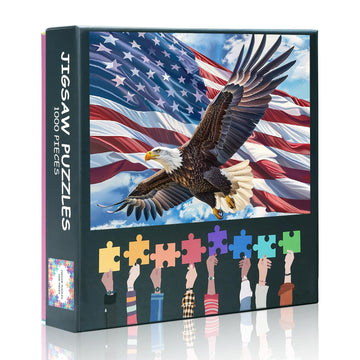US American Flag Puzzles A Majestic Bald Eagle is Soaring in The Sky Picture Puzzle Power and Freedom Paintings Puzzles Modern mature-themeds Jigsaw Puzzle 1000 Pieces Bald Eagle