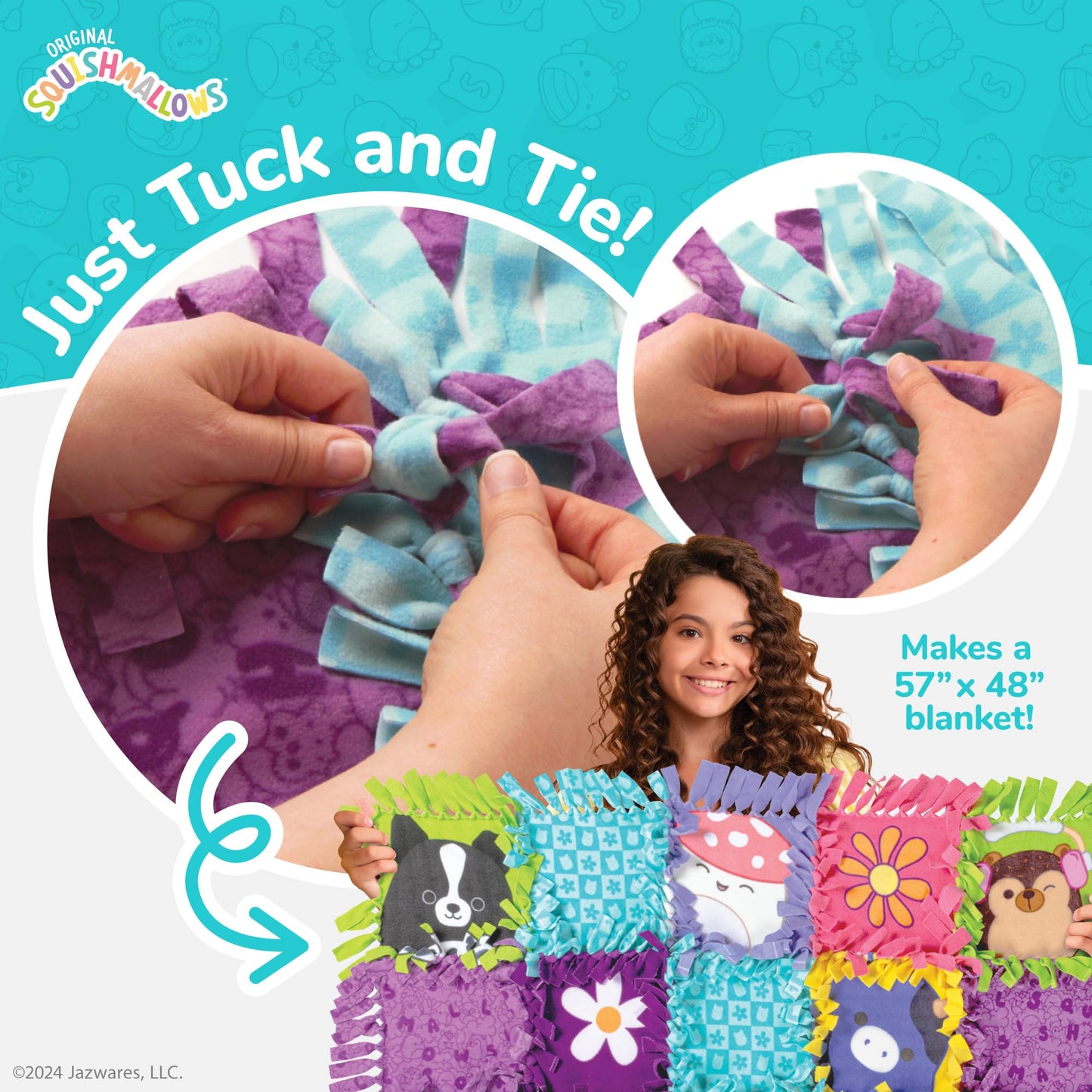 Fashion Angels Squishmallows No-Sew Blanket Kit, Set Includes Assorted Polar Fleece Squares, Ideal Craft Activity for Girls & Bo