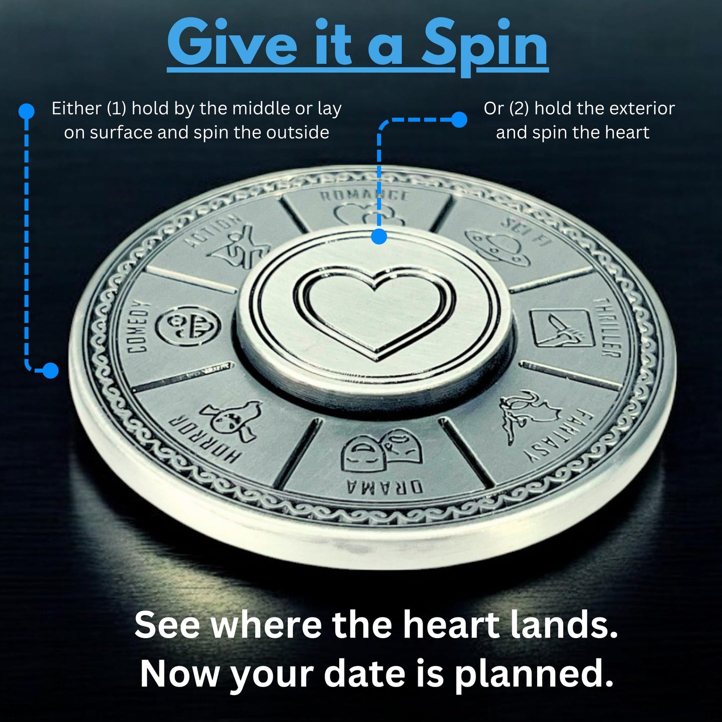 Luck Lab Date Night Decider - Date Night Spinner with Velvet Storage Bag (Date Night Spinner)