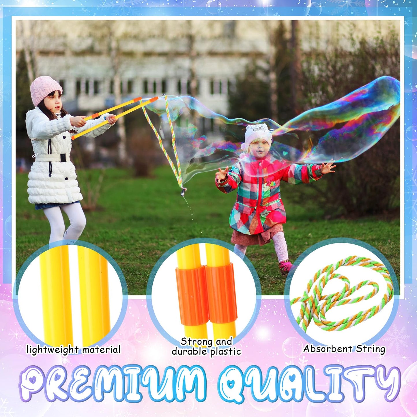 Lenwen 16 Pcs Giant Bubble Wands Kit Big Maker Toy Large Gigantic Bubble Wands with Refill and Tray for Summer School Birthday Outdoor Playtime Fun Activity Party Favors(Assorted)