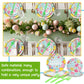 SiliFine 96 Pcs Easter Plates and Napkins Disposable Dinnerware Supplies for 24 Guests, Paper Tableware Include 9 Dinner Plates,