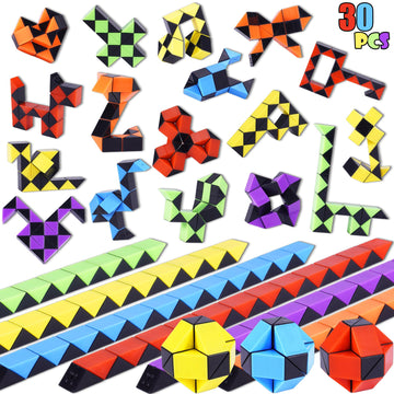 Ganowo 30 Pack Mini Fidget Snake Cube Puzzle Toys Black Twist Puzzle Cubes Party Favors & Goodie Bag Fillers for Kids & Teens Bu
