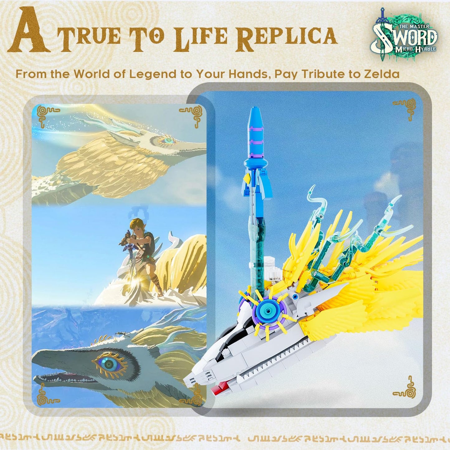 MOC TOTK Master decorative replica blade Building Set  Legendary decorative replica blade Building Toy with Crossing Light Dragon Base  Gifts for Fans Kids mature-themeds  Compatible with Lego Animal  702 PCS (KK10001)