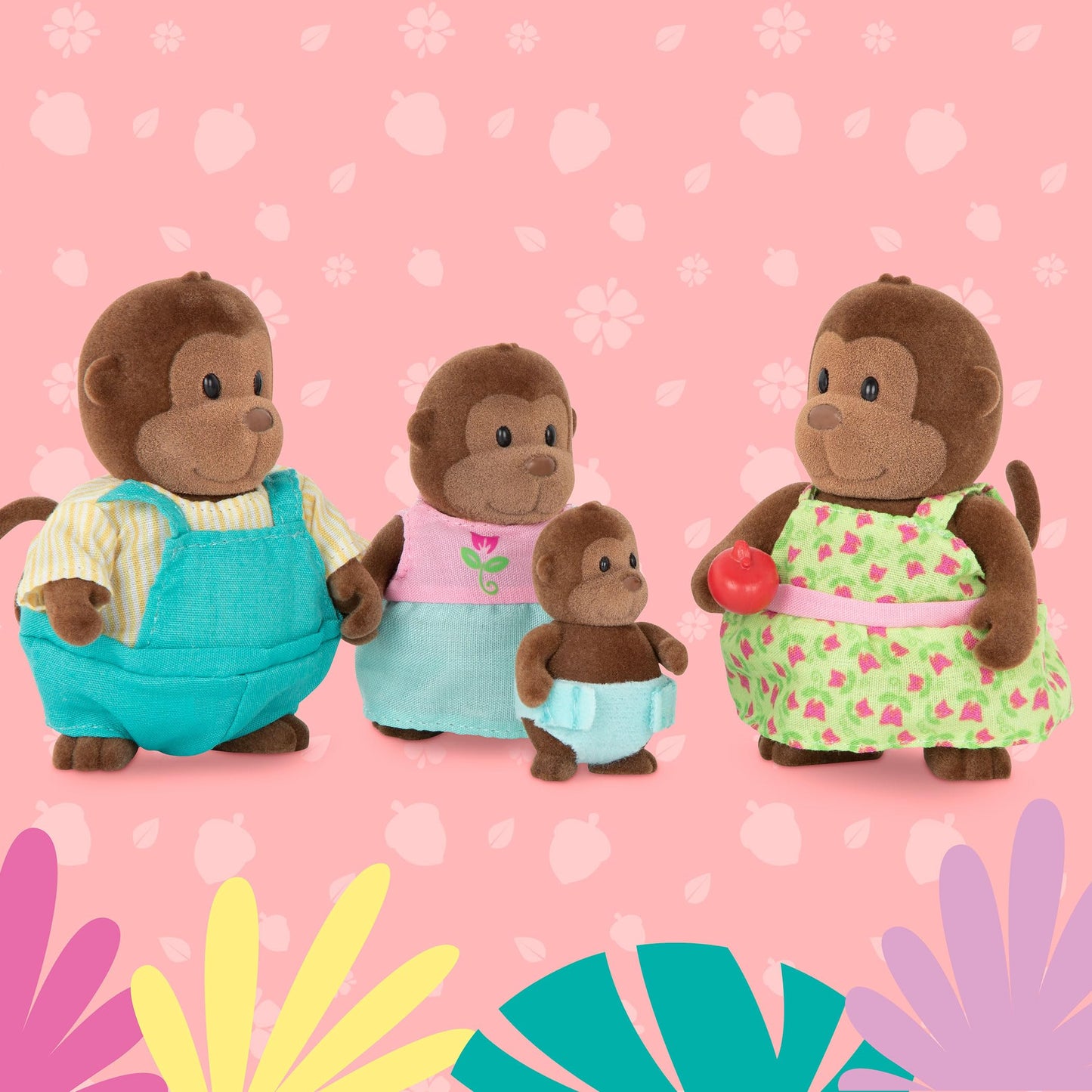 Li'L Woodzeez – The O'Funnigan Monkey Family – Set Of 4 Collectible Posable Monkey Figures With Storybook – Pretend Play Doll Figures – Gift Toy For Kids Age 3+