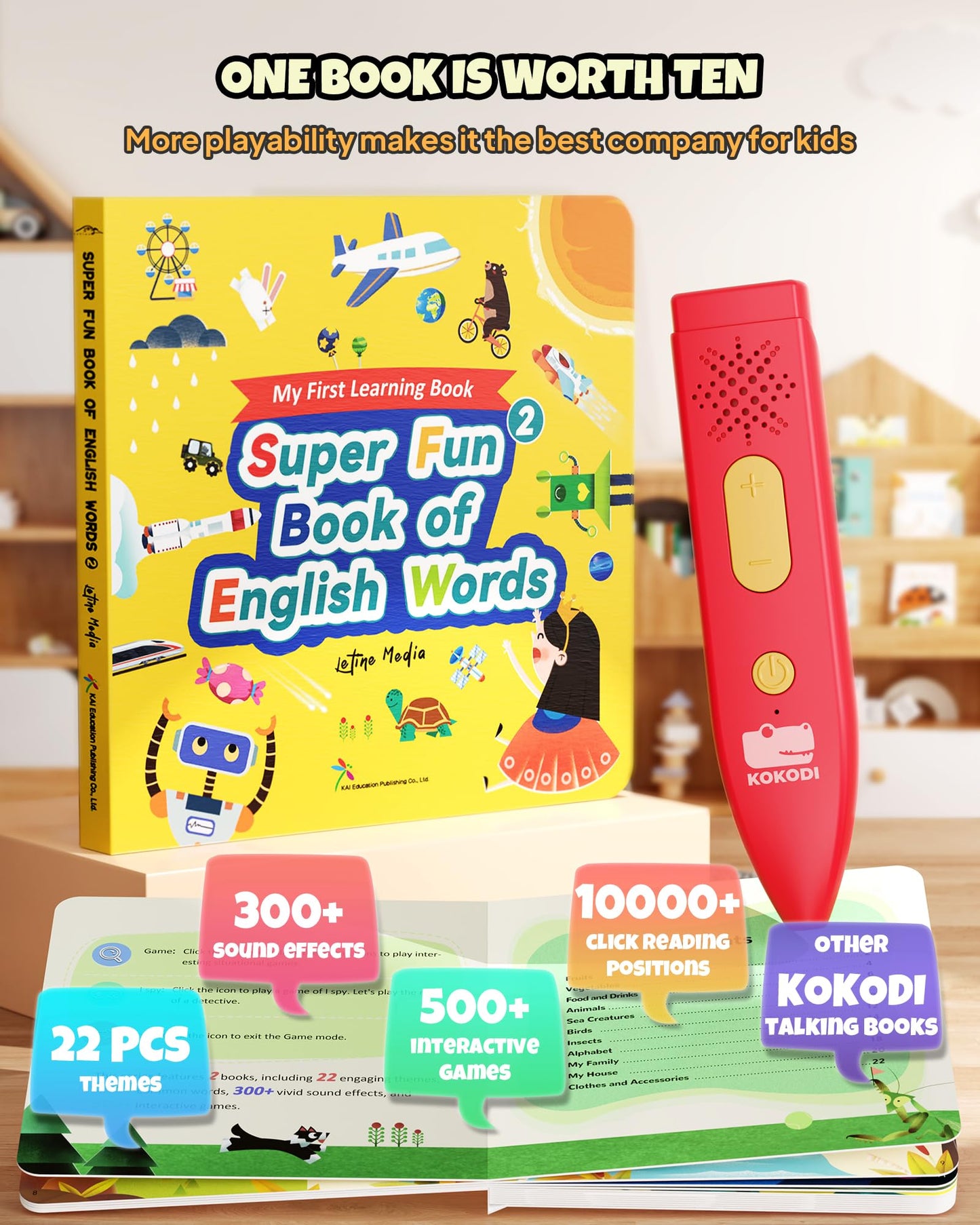 Kokodi Talking Pen Books Sets, Interactive Audio Sound Books Kids Learning Electronic Toys For Boys Girls, Autism Sensory Games, Early Educational Gifts Birthday Gifts For Toddlers Kids Age 2 3 4 5