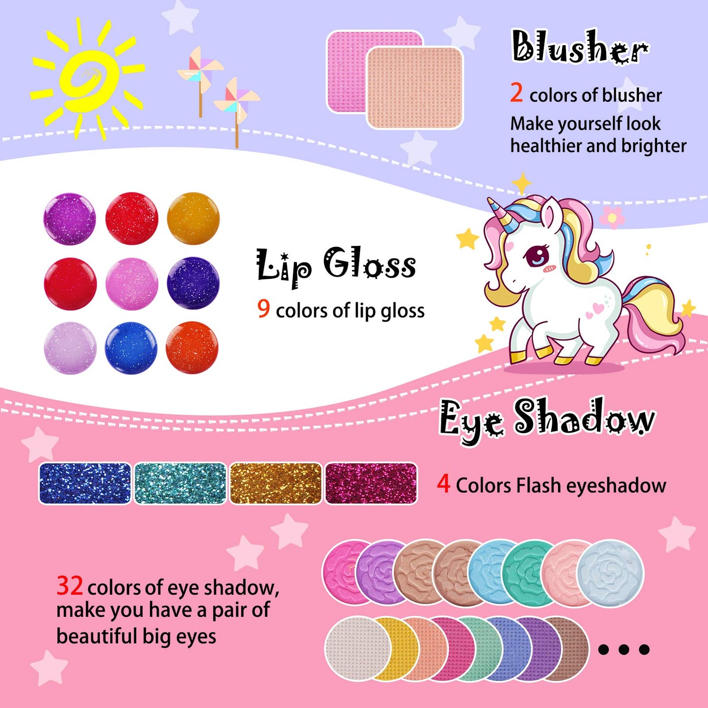 KIDCHEER Kids Makeup Kit for Girls Princess Real Washable Cosmetic 3+ Year Old Girl Birthday Gifts Pretend Play Toys for Girls 4