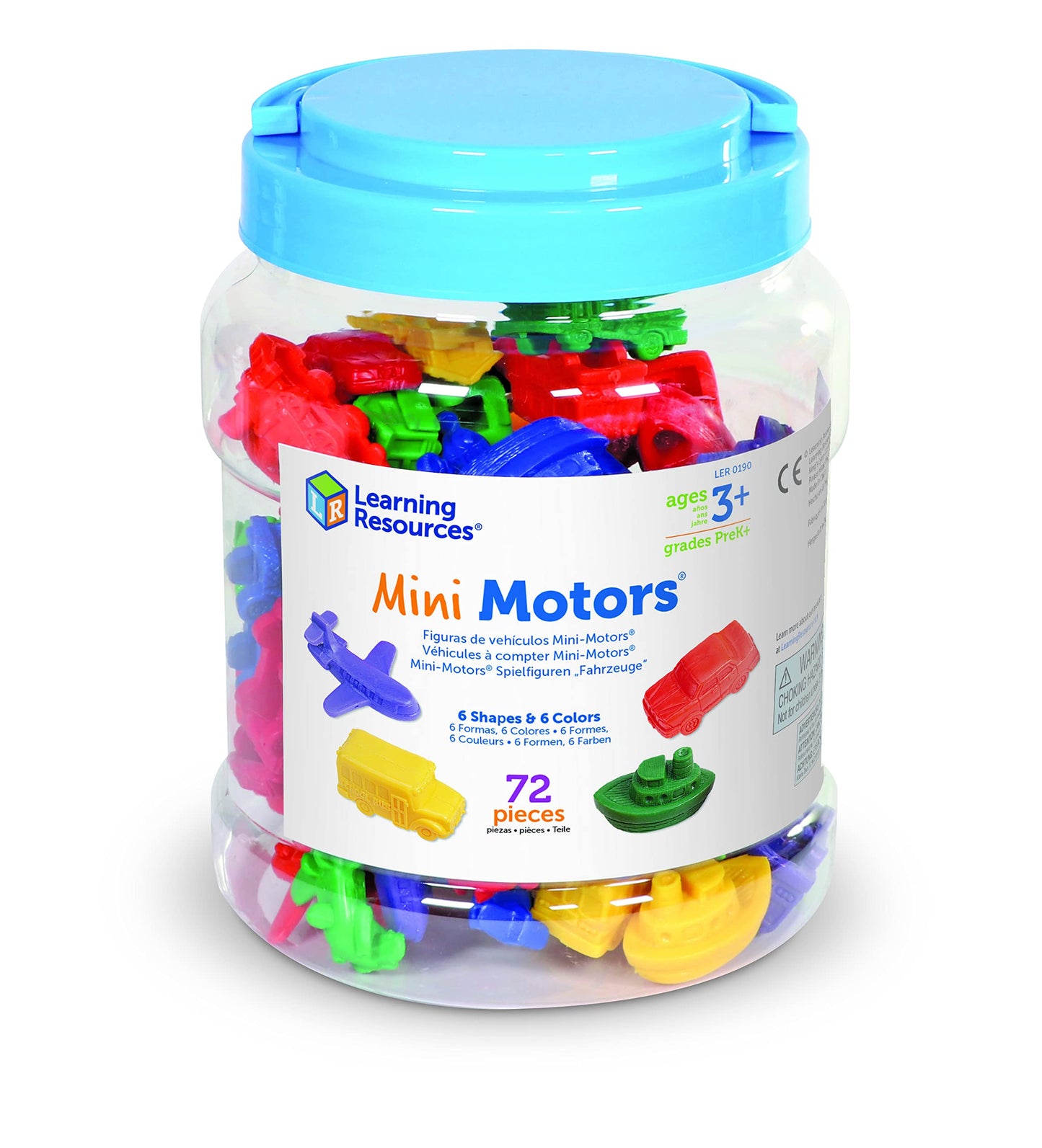 Learning Resources Mini Motors Counting and Sorting Set, 72 Pieces, Medium, Multi Color, Ages 3+, Model LER0190, Rubber Math Counters