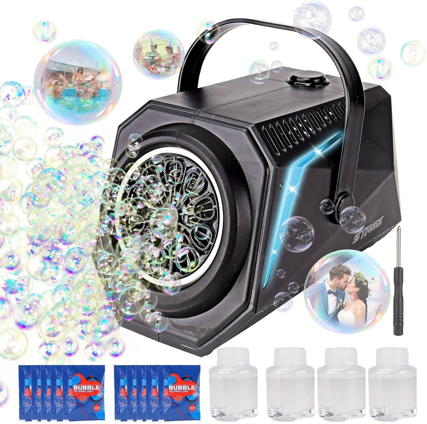 Bubble Machine Automatic Bubble Blower For Kids Bubble Maker For Toddlers 1-3 4-8 10000+ Big Bubbles Outdoor Toys For Parties Bi