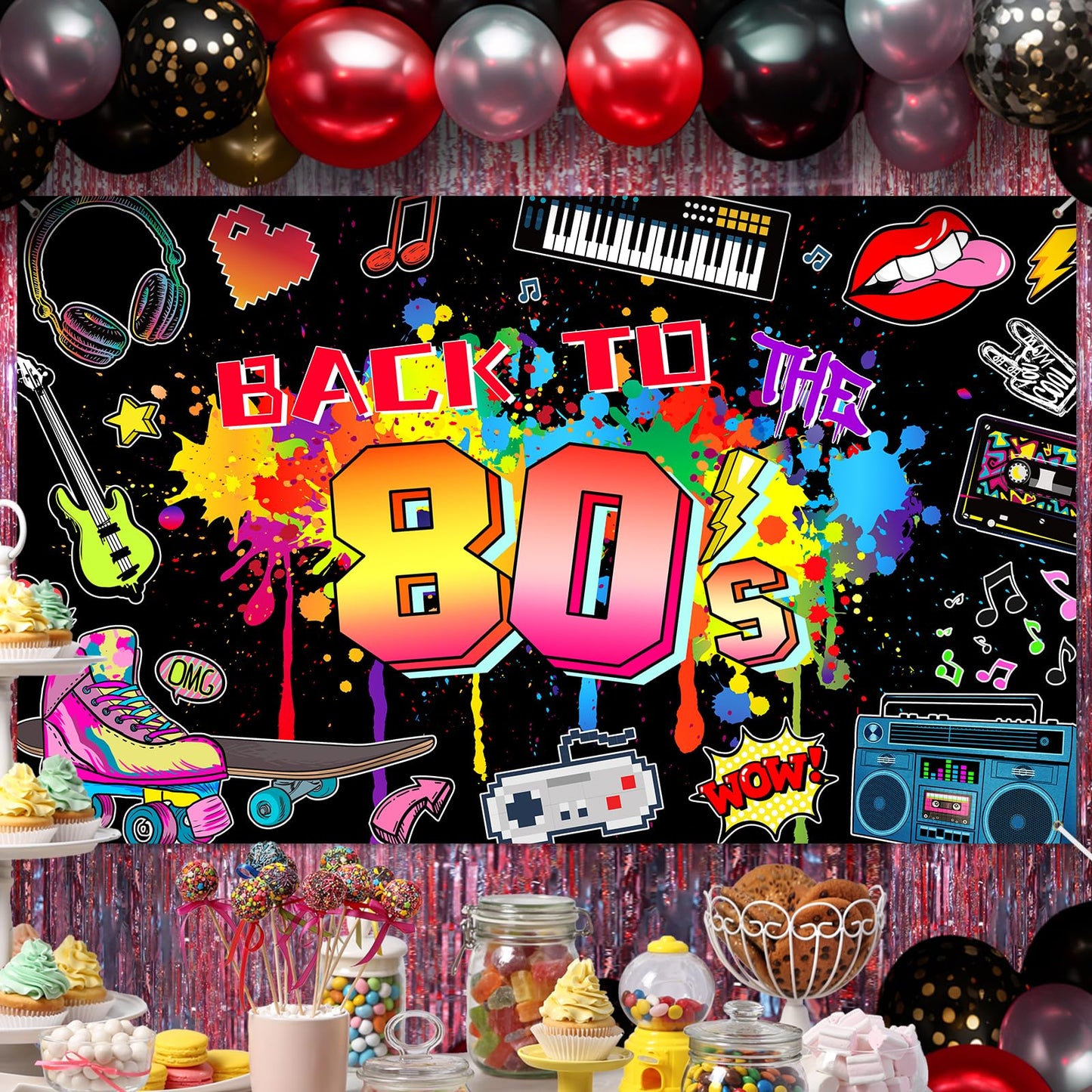 Avezano 80s Party Decorations Back to The 80s Banner 80s Backdrop 1980 Birthday Party Decoration Retro Graffiti Hip Hop 80s Pa