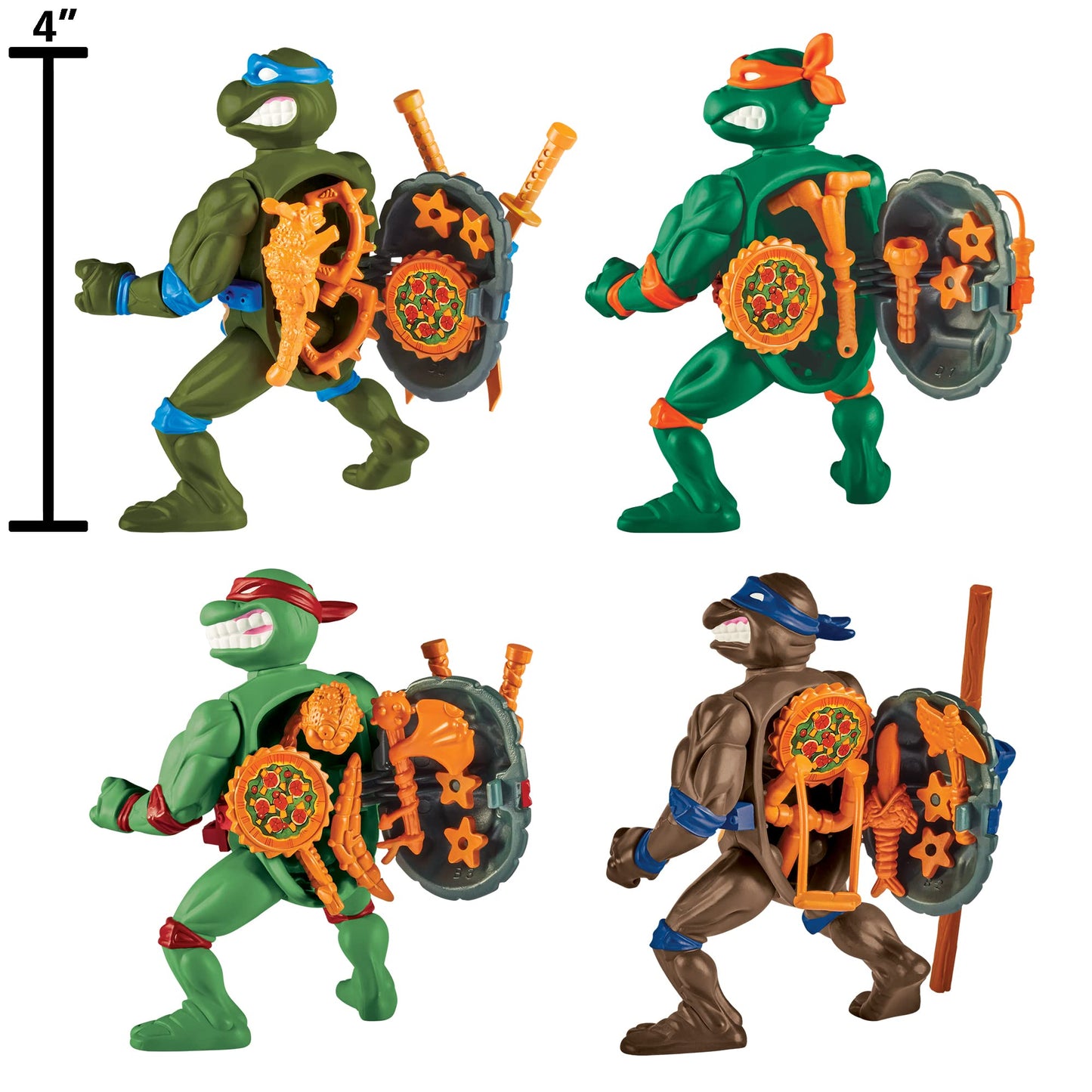 Teenage Mutant Ninja Turtles Classic 4" Turtles 4-Pack Figure Bundle - Multi Color, Plastic, Model 81324