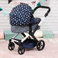 Bayer Design Dolls: Pram Xeo - Blue & White Stars - Dolls Up To 18'', Shoulder Bag, Convertible To Pushchair, Adjustable Handle,