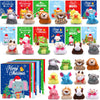 Motionchic 48 Set Mini Christmas Stuffed Animals Bulk with Winter Snowflakes Snowmen Cards Cute Plush Animals Keychain for Xmas 