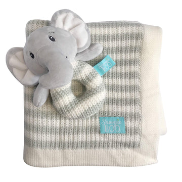 Happycare Tex Snoogie Boo Baby Premium Soft Knit Blanket And Toy Rattle Set