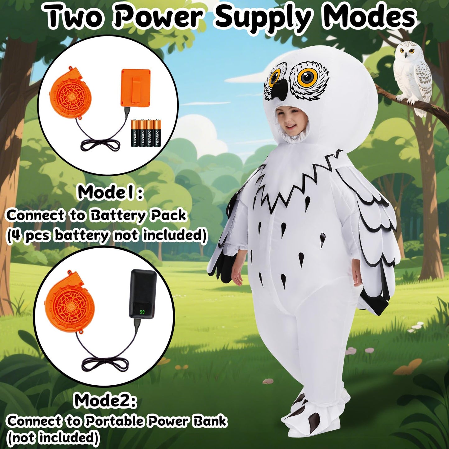 Searhmomo Inflatable Owl Costume for Kids Halloween Owl Blow Up Costumes Animal Inflatable Costume for Girls Boys Themed Party