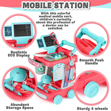 deAO Toy Doctor Kit for Kids Ages 3+, Pretend Play Medical Station Set, Toddlers Doctor Role Play Costume Dress Up Playset with
