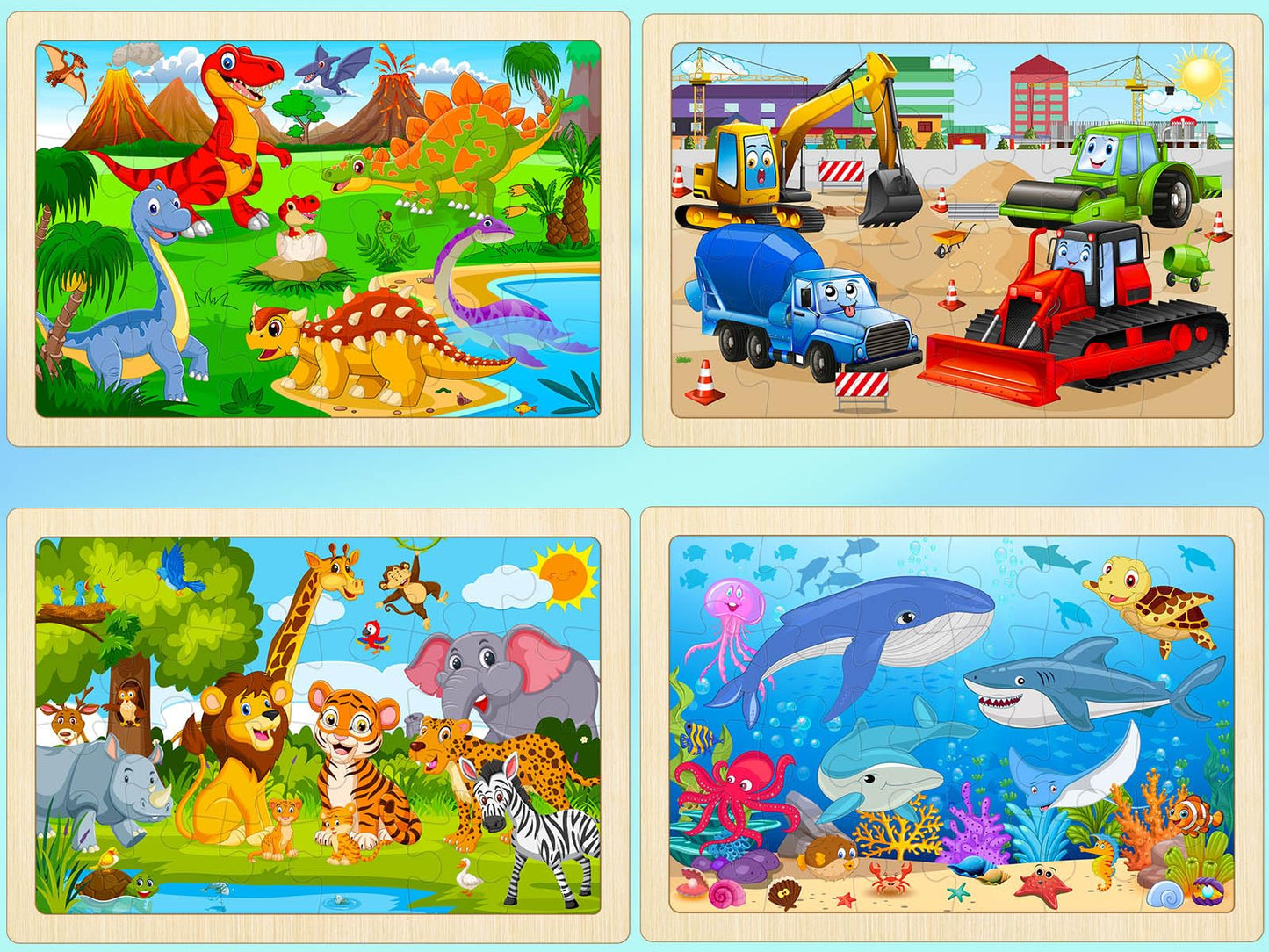 WaaLod Wooden Puzzles for Kids - 4 Pack, 24 Pieces, Educational & Learning, Multicolor, Ages 4-6