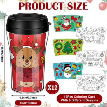 Yiyiring Set of 12 Christmas DIY Color Your Own Cups 10 oz Coloring Cups for Kids Color Your Own Plastic Mugs for Kids Party Fav