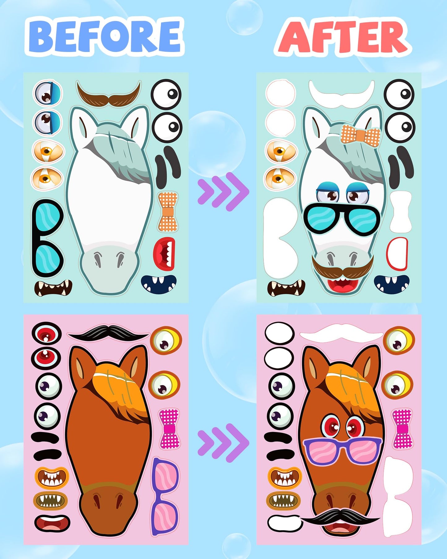 24 Pcs Make Your Own Animal Sticker Sheets For Kids With Horse Animals Face Stickers For Kids Crafts Activities Gift Bag Stuffer