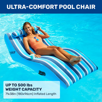 Aqua LEISURE Ultra-Comfort Floating Pool Chair - 1-Person Heavy Duty Raft, Navy/White Stripe, Model AZL17014P, Polyurethane Material
