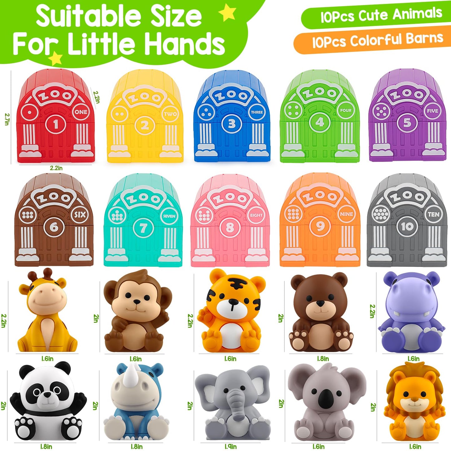 KMUYSL Safari Animals Learning Toys, 20 Pcs, Brightful Colors, Medium Size, Montessori Educational Gift for Toddlers 12-18 Months