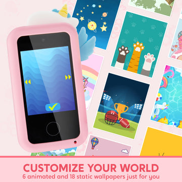 SYNCFUN Kids Smart Phone, Unicorn Christmas Birthday Gift for Girls Age 3 4 5 6 7 8 Year Old, Toddler Phone Toys with Dual Camer