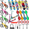 Skylety 31 Pieces Mini Finger Toys Set for Boy Girl Includes 6 Finger Skateboards, 4 Bikes, 2 Mini Scooters 4 Swing Board 8 Matc