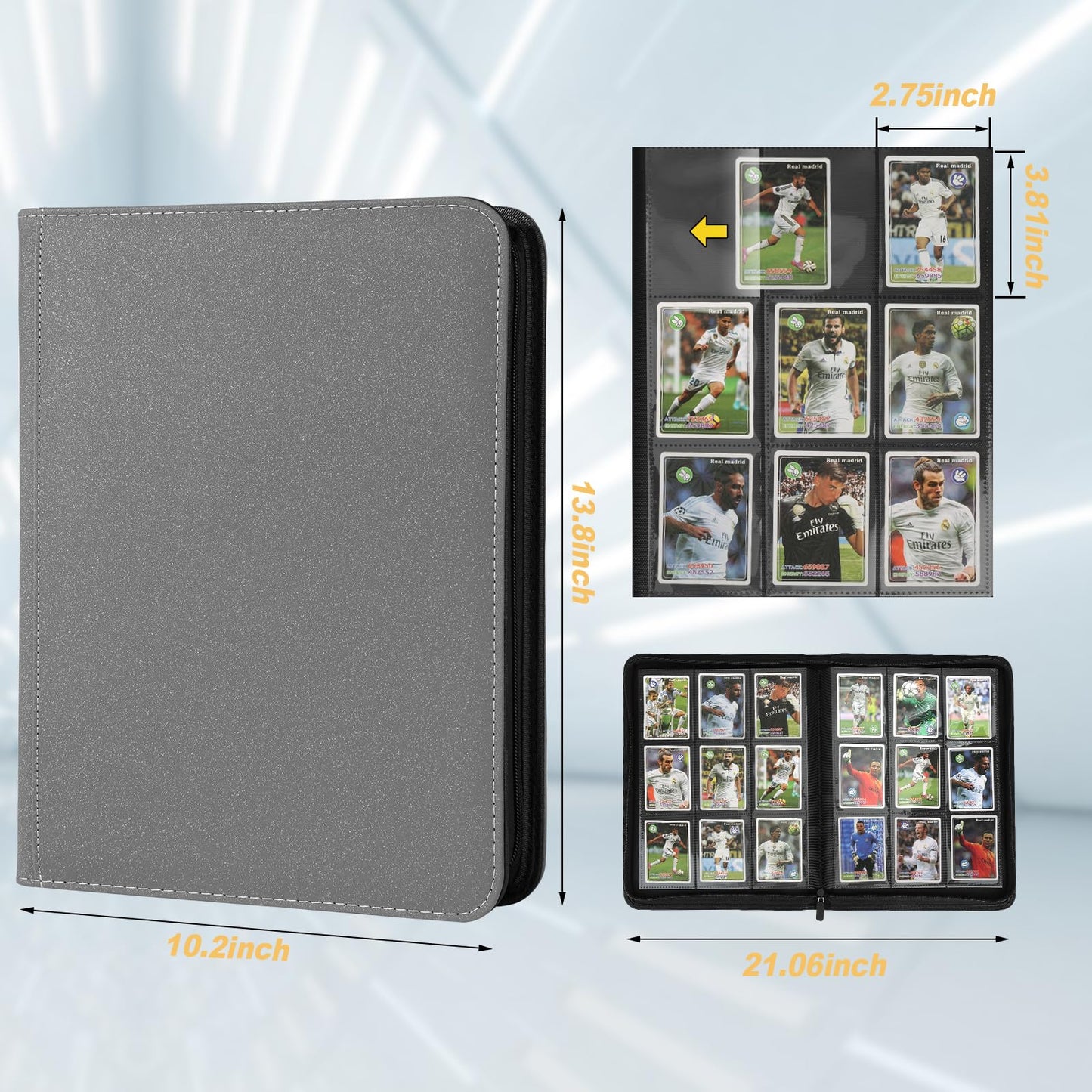 Trading Card Binder 9 Pocket  GERMUN PU Cover Card Binder for 540 Cards  enhanced Trading Card Collection Binder  Double Sided Pocket Card Album for MTG  TCG (Grey)