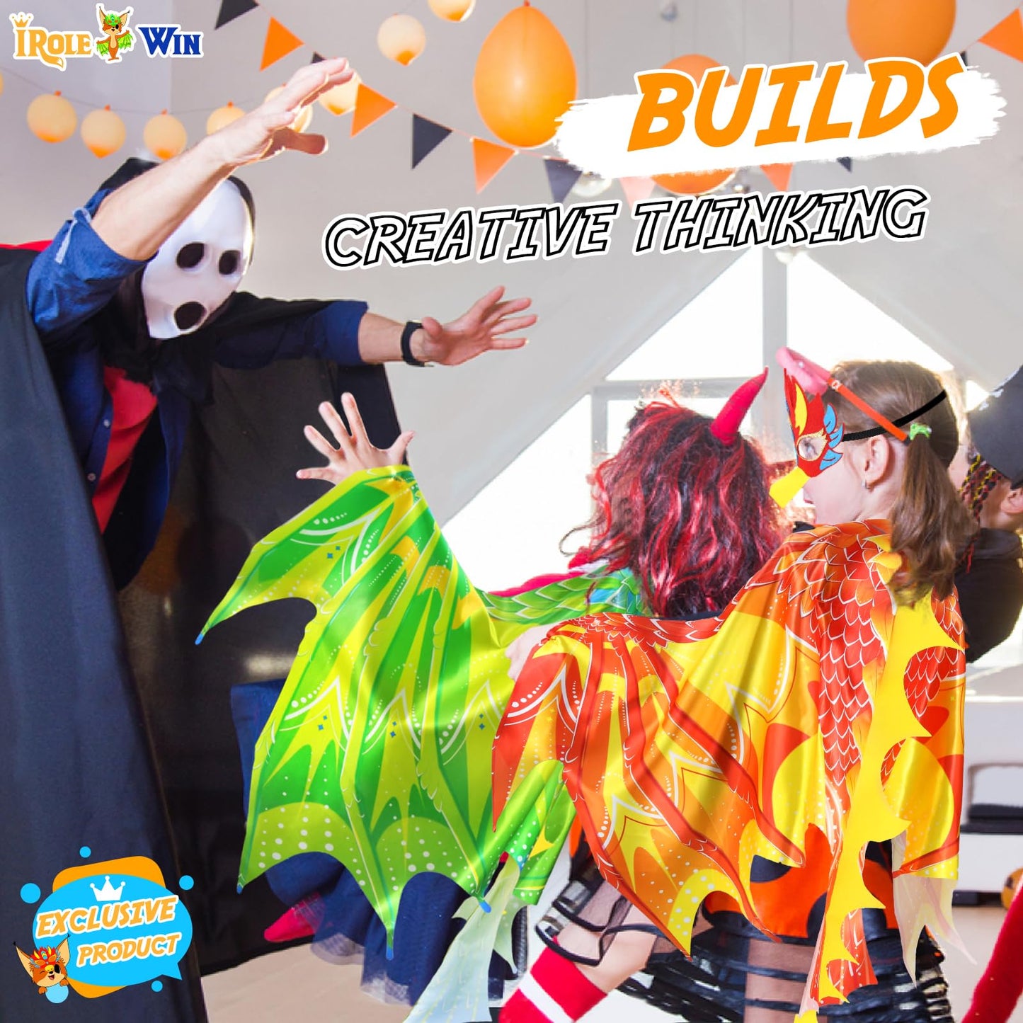 Irolewin Dinosaur-Dragon-Wings-Costume Mask For Toddler Kids Dino Dress Up Boys Girls Halloween Pretend Play Party Favors