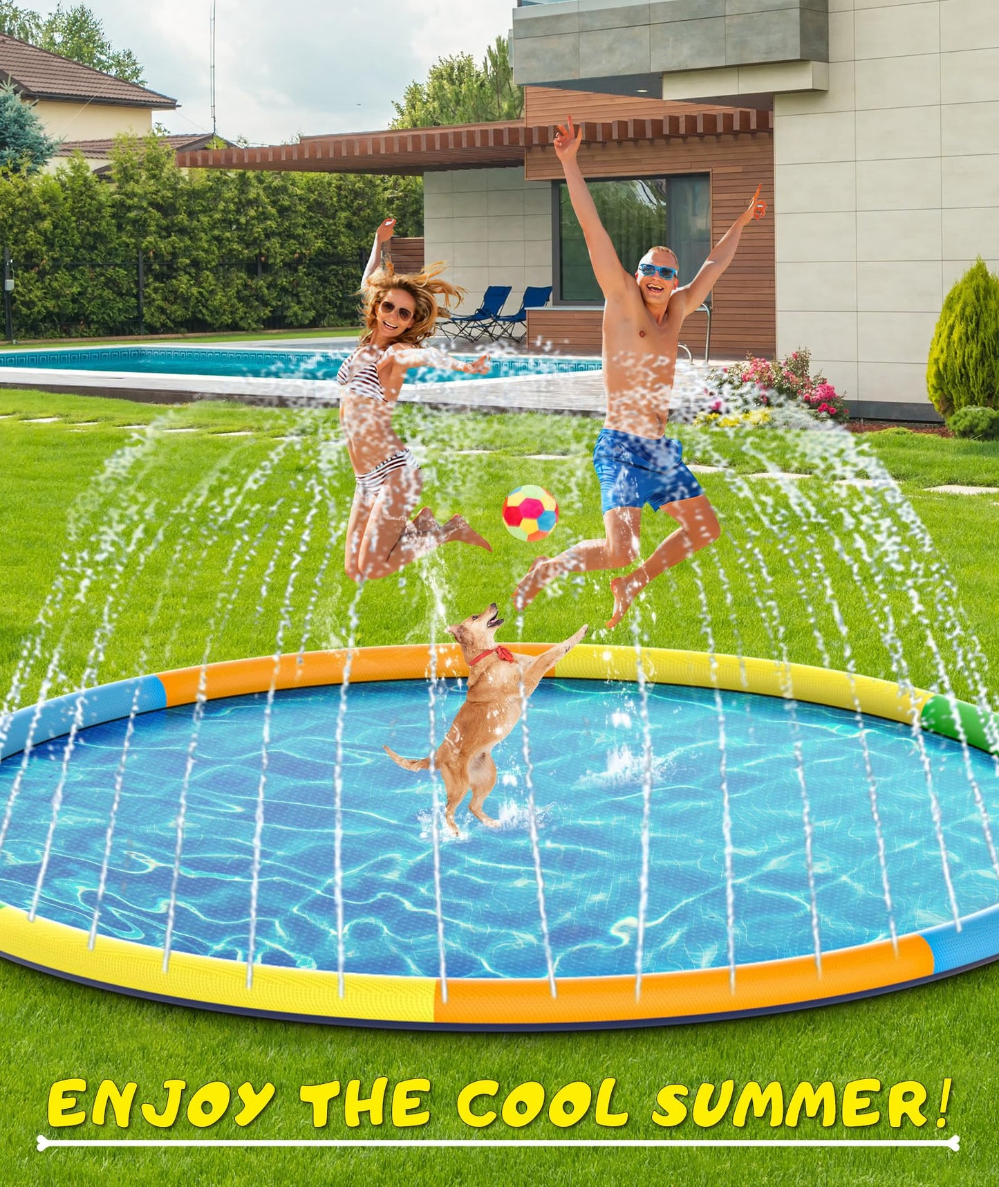 EPN Splash Pad, 13FT Size Extra Large Sprinkler Play Mat for Dogs & Kids, Thicker Pool Summer Outdoor Water Toys Fountain Pad fo