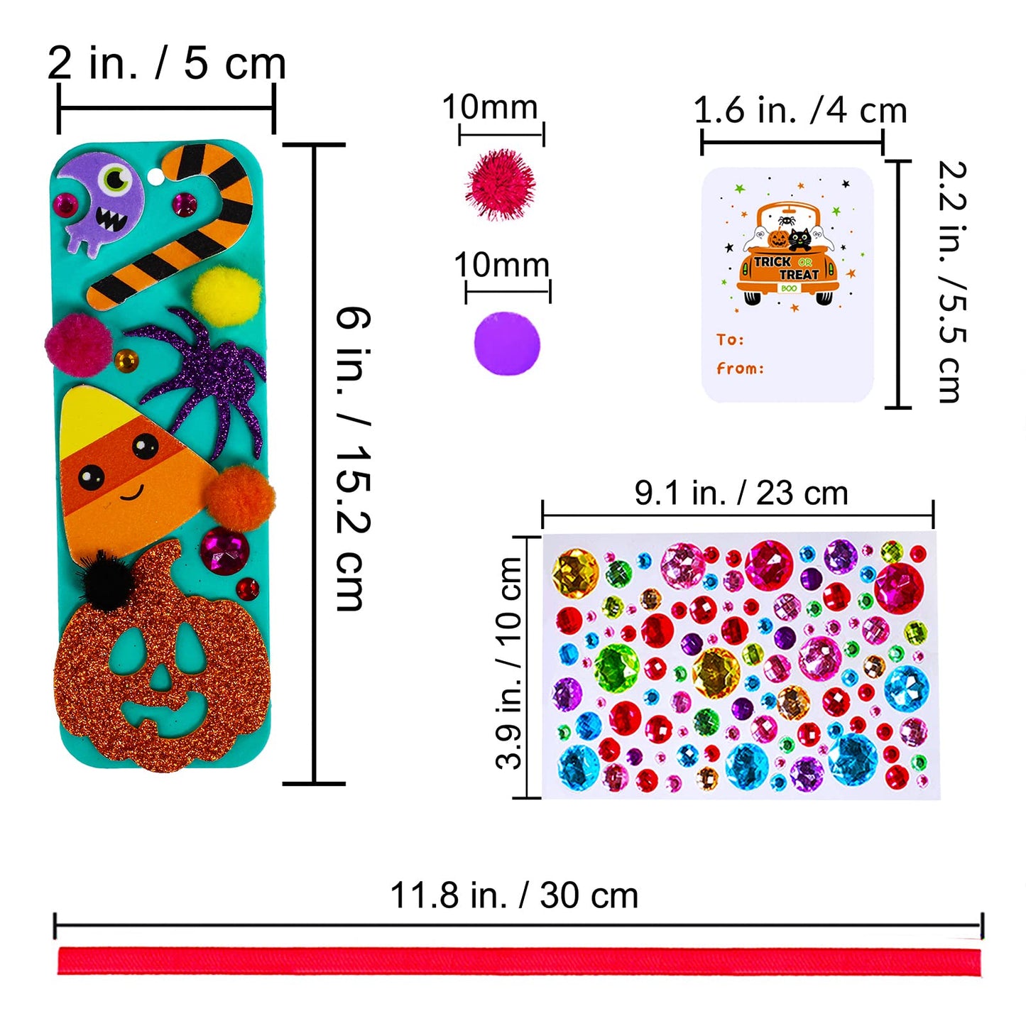 Winlyn Halloween Craft Kits - 36 Sets DIY Foam Stickers, 6" Long - Orange, Yellow, Green, Purple, Black - Perfect for Kids Classroom Activities