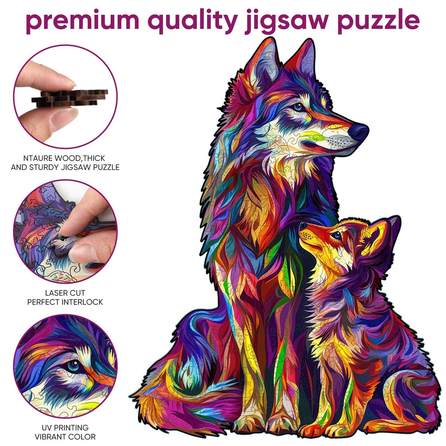 Wooden Puzzles for mature-themed  Wolf Family Jigsaw Puzzles 200 Pieces  Unique Shaped Animal Wood mature-themed Puzzle  Best Gifts for mature-themeds and Kids Family Games 9.8 * 12.6inches