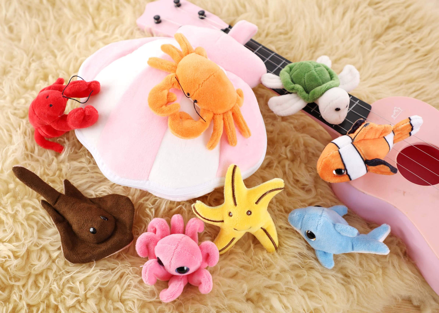 PELATOS Plush Soft Stuffed Ocean Sea Animals Playset, 10" Multicolor, Includes Turtle, Lobster, Crab, Dolphin, Stingray, Octopus, Starfish, Nemo