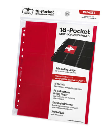 Ultimate Guard 18-Pocket Pages Side-Loading Red (10) Card Binders Sheets