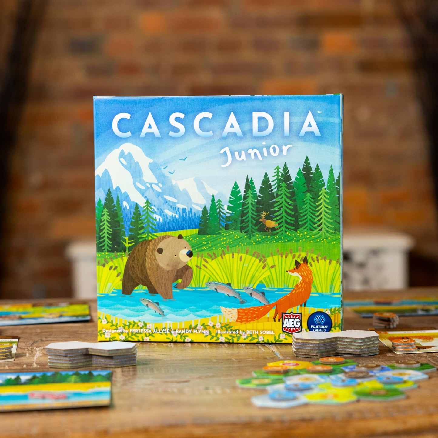 AEG Cascadia Junior Board Game - 2-4 Players, Ages 6+, Cardboard, Blue, Model AEG-1023