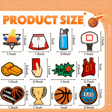 Batiyeer 36 Pack Sports Keychains Sports Ball Key Ball Keychain Bulk for Sports Birthday Party Favors (Basketball)