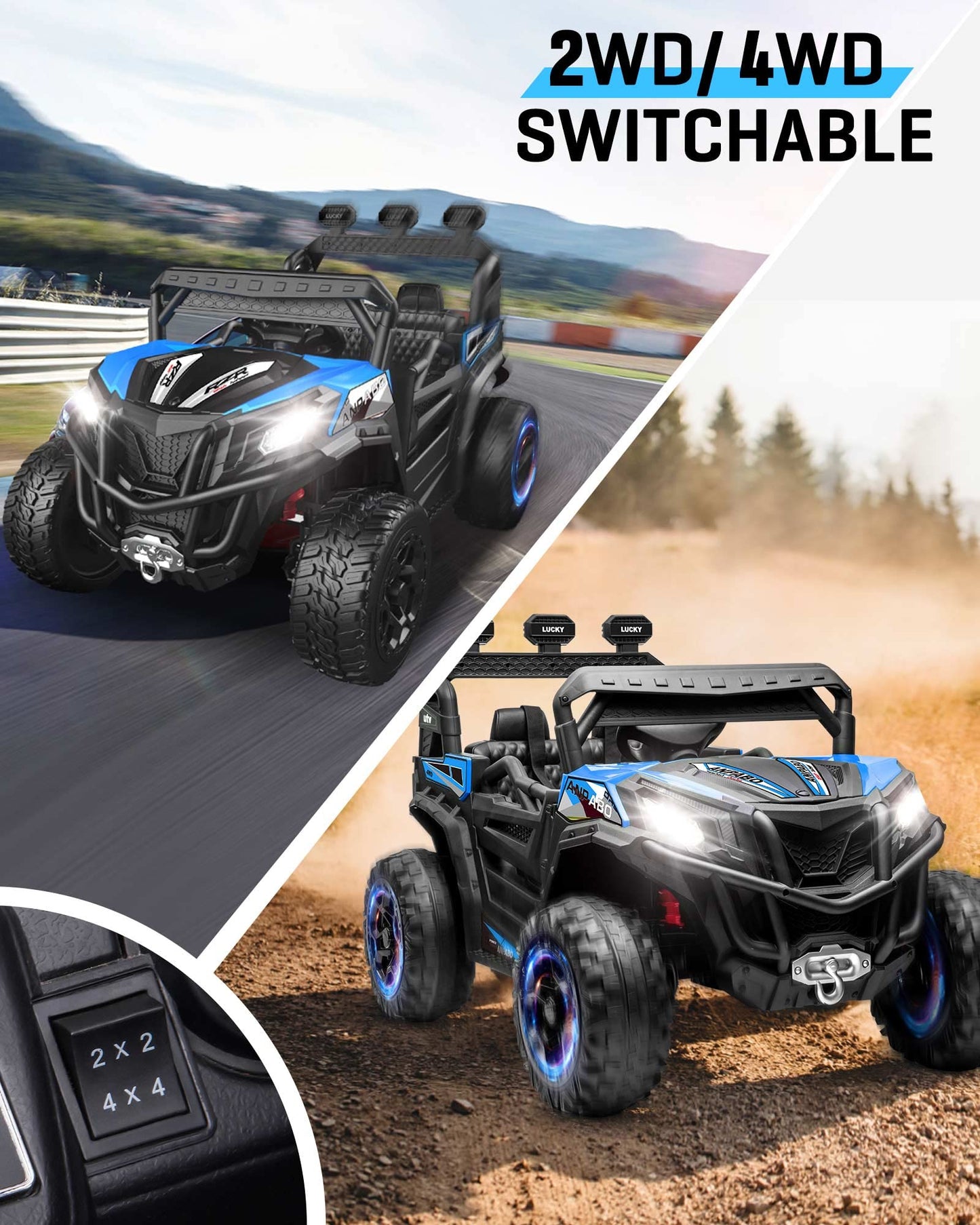 ANPABO 24V 4X4 Ride on Car Truck w/Remote Control, 4WD/2WD Switchable Kids UTV, 19 Spacious Seat, 4 Shock Absorbers, Soft Start,